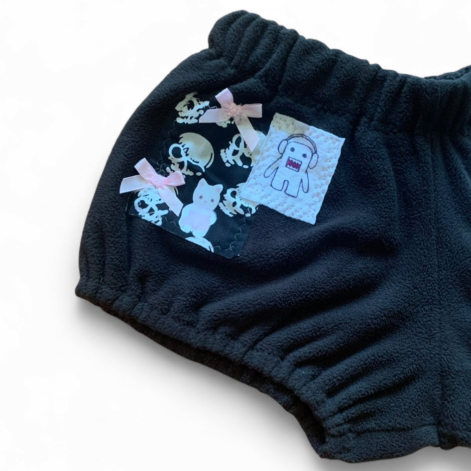 punk kitty patchwork shorts blk2