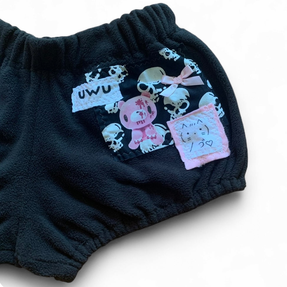 punk kitty patchwork shorts blk2