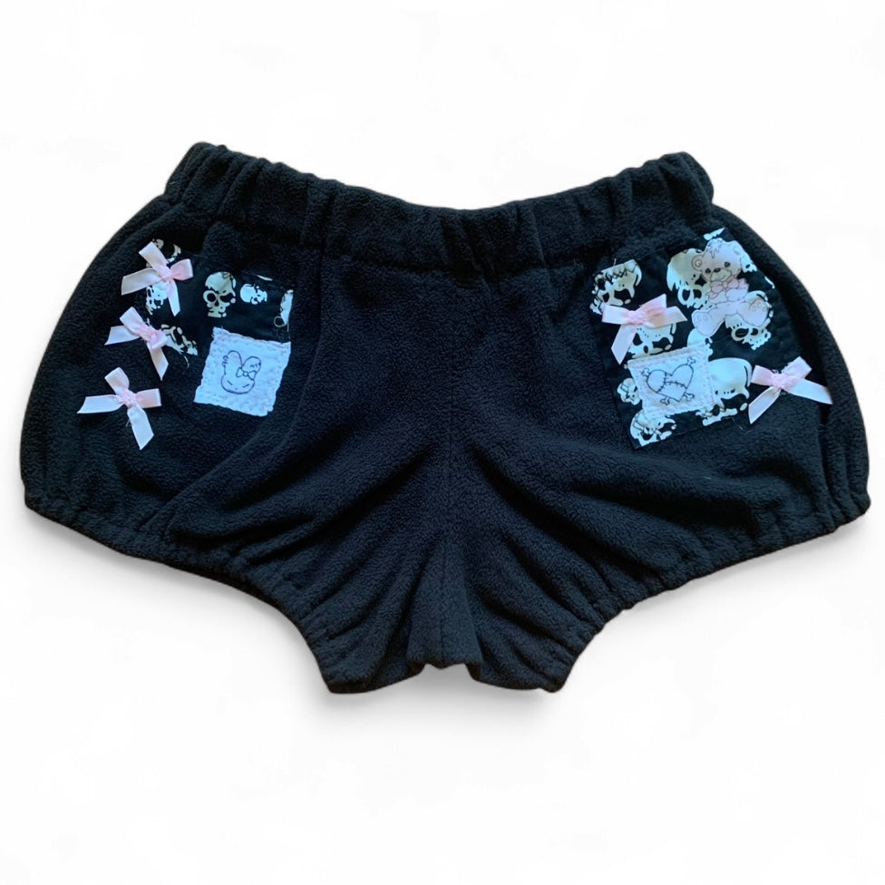 punk kitty patchwork shorts blk2