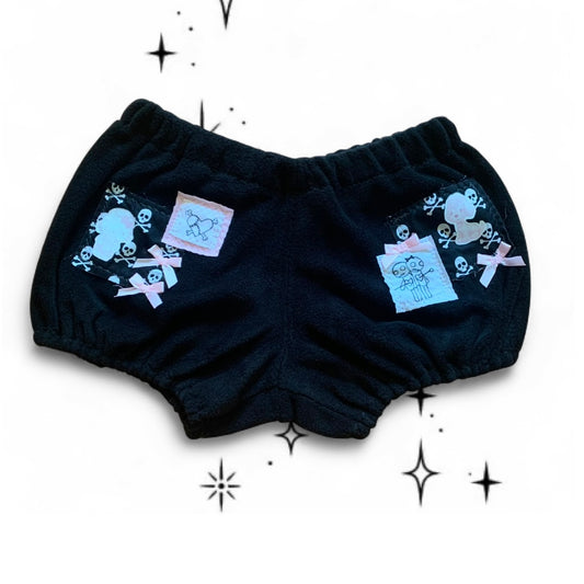 punk kitty patchwork shorts blk1
