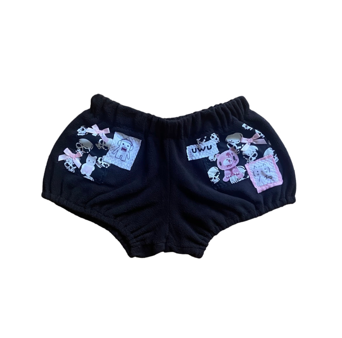 punk kitty patchwork shorts blk2