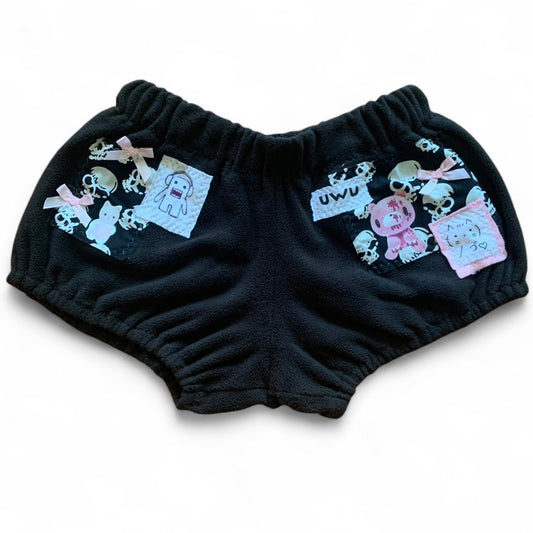 punk kitty patchwork shorts blk2